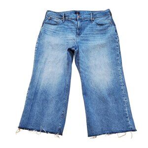 J. CREW Womens Cropped Jeans Wide Leg 5-Pocket Raw Hem Distressed Blue Jeans